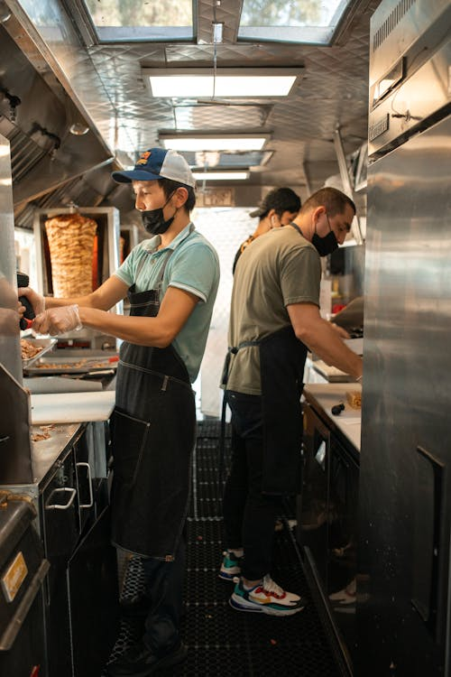 People inside a food truck